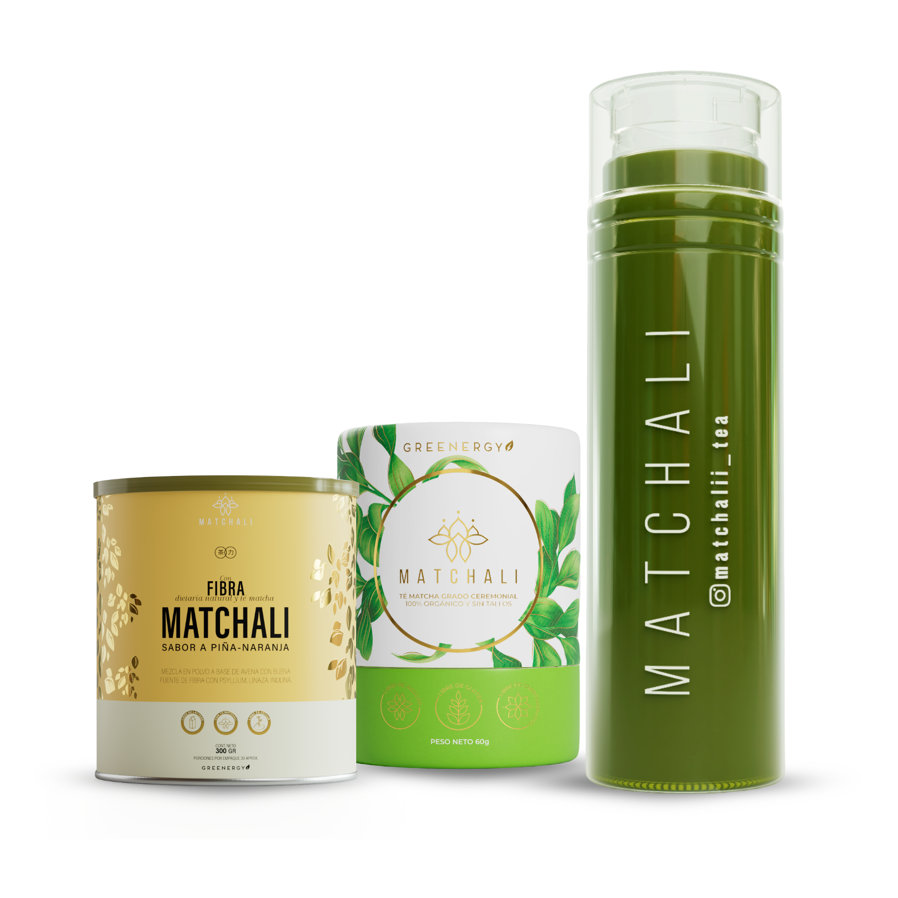 KIT TÉ MATCHA + FIBRA + TERMO MATCHALI