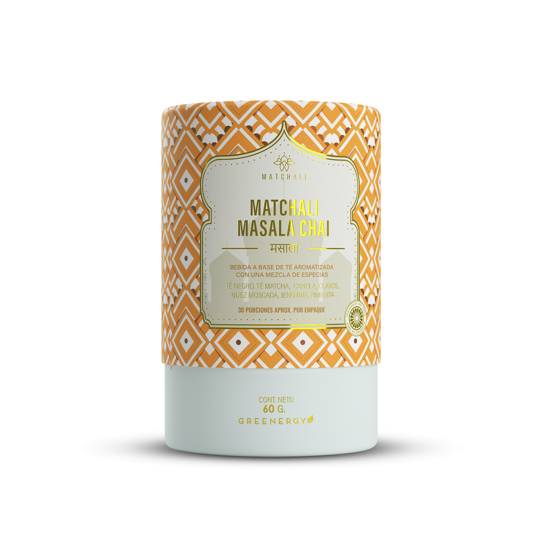 TÉ CHAI MASALA CON TÉ MATCHA, TÉ NEGRO, CANELA, CLAVOS, NUEZ MOSCADA, JENGIBRE Y PIMIENTA 60G - MATCHALI Colombia